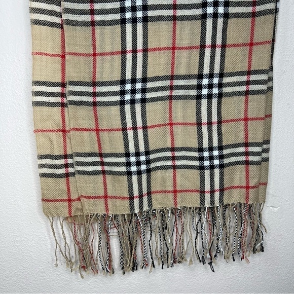 Beige Plaid Pashima Cashmere Unisex Scarf Women’s Men’s Luxurious Soft - Picture 8 of 10